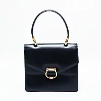 Celine Flap Gancini Black Double Leather Handbag